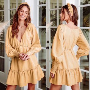 Lulu's Creative Idea Light Yellow Ruffled Long Sleeve Mini Dress XS